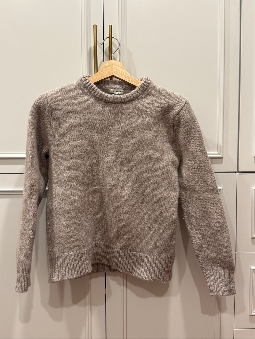 L.L. Bean Lambs Wool Women's Crewneck Sweater in Light Taupe